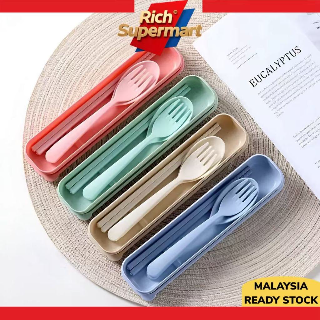 3in1 Wheat Straw Cutlery Set Spoon Folk Chopstick Travel Cutlery Set Wedding Party Door Gift Kenturi Cutlery Set Sudu
