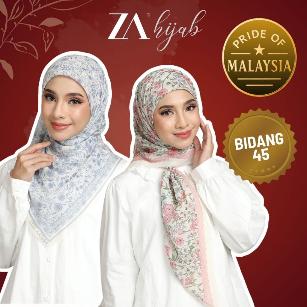 ZOE ARISSA Tudung Printed Bidang 45 RAYA HAJI 2025 Bawal Bercorak Hijab Murah Premium Cotton Voile senang bentuk Shawl