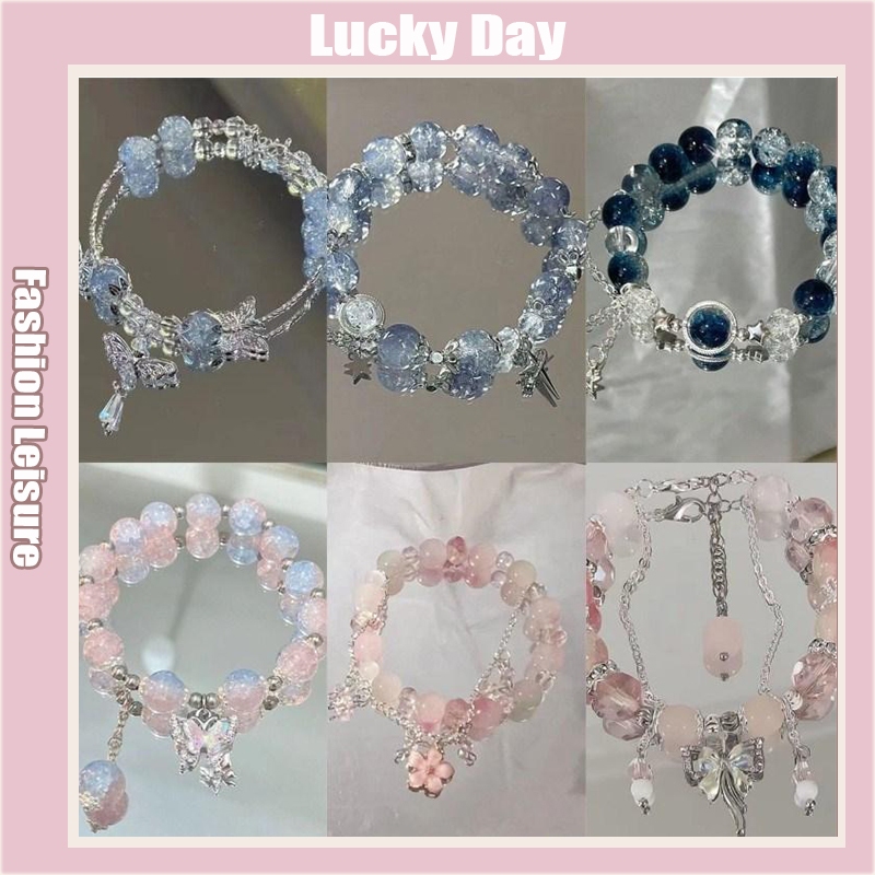 New Cat's Eye Butterfly Bracelet Glass Beaded Niche Bracelet Sweet Colorful Bracelet Gelang Bangles