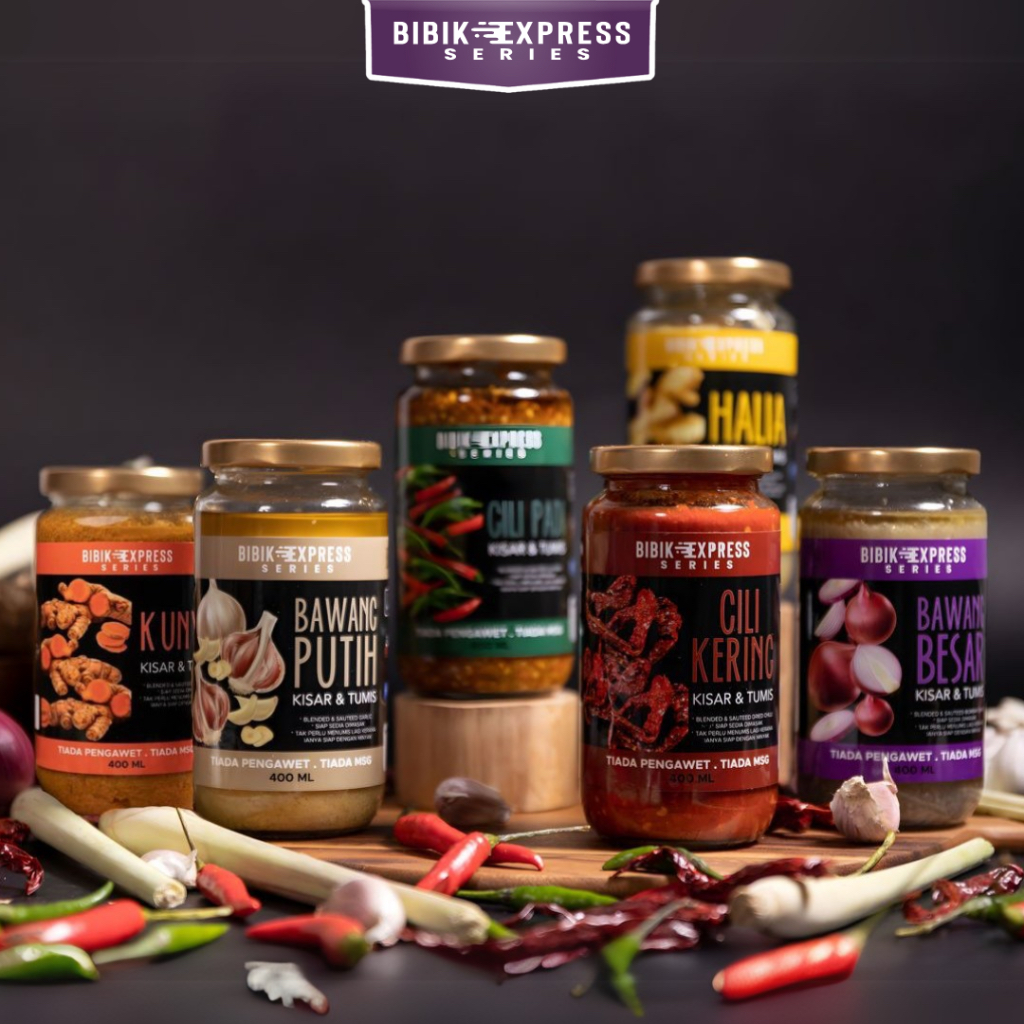 BIBIK EXPRESS Bahan Kisar siap tumis Bawang Besar Bawang putih Cili Padi Cili kering Halia Kunyit