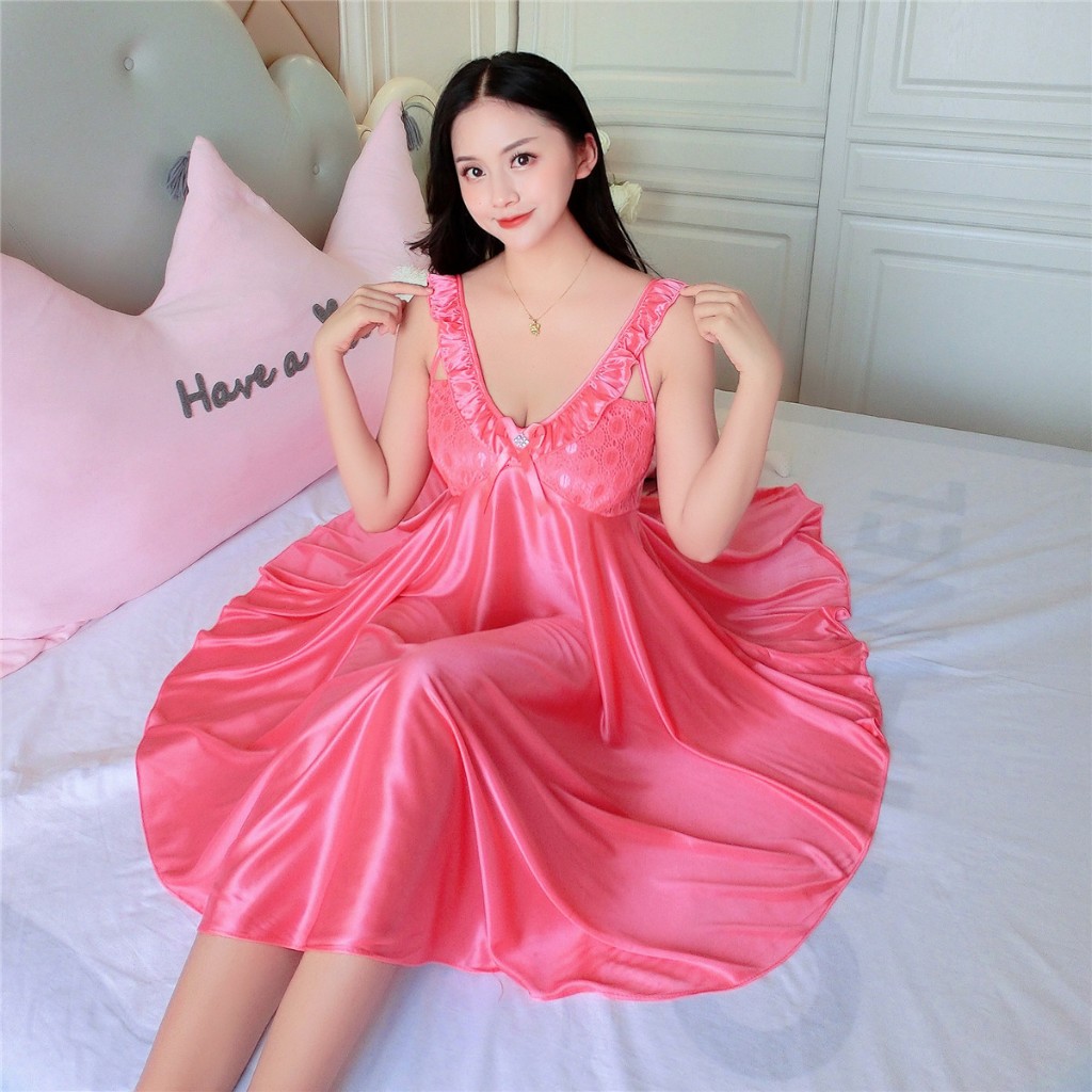 Available Malaysia Satin Plus Size Women Lingerie dress Sleepwear