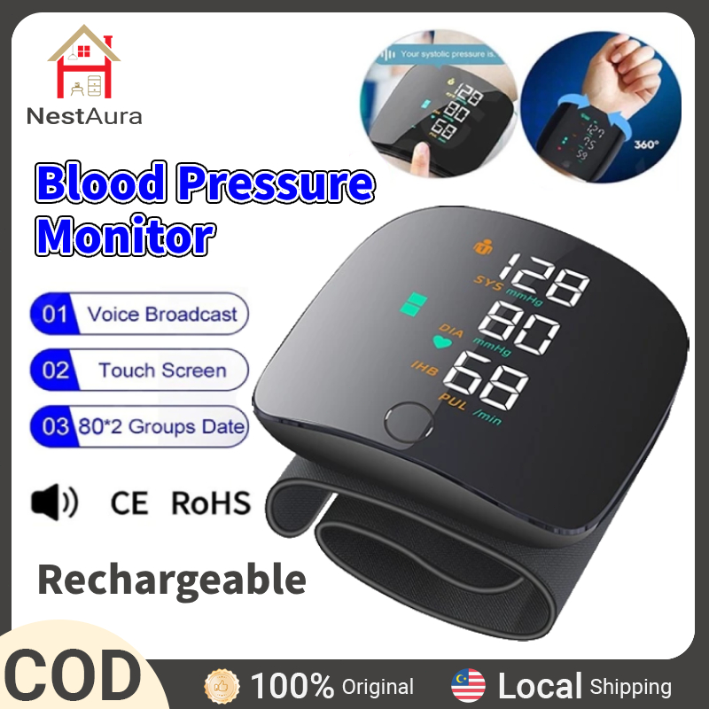 【24H】Cek Tekanan Darah Tinggi Rechargeable Wrist Blood Pressure Monitor High BP Blood Pressure Machine Sphygmomanometer