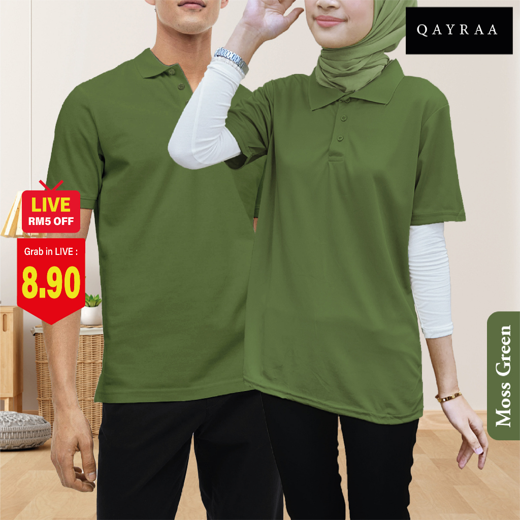 QAYRAA P2 Polo Unisex Plain Microfiber Jersey Collar - Size S-5XL/Red/Black/Maroon/Grey/Navy Blue/Green/Purple/Khaki