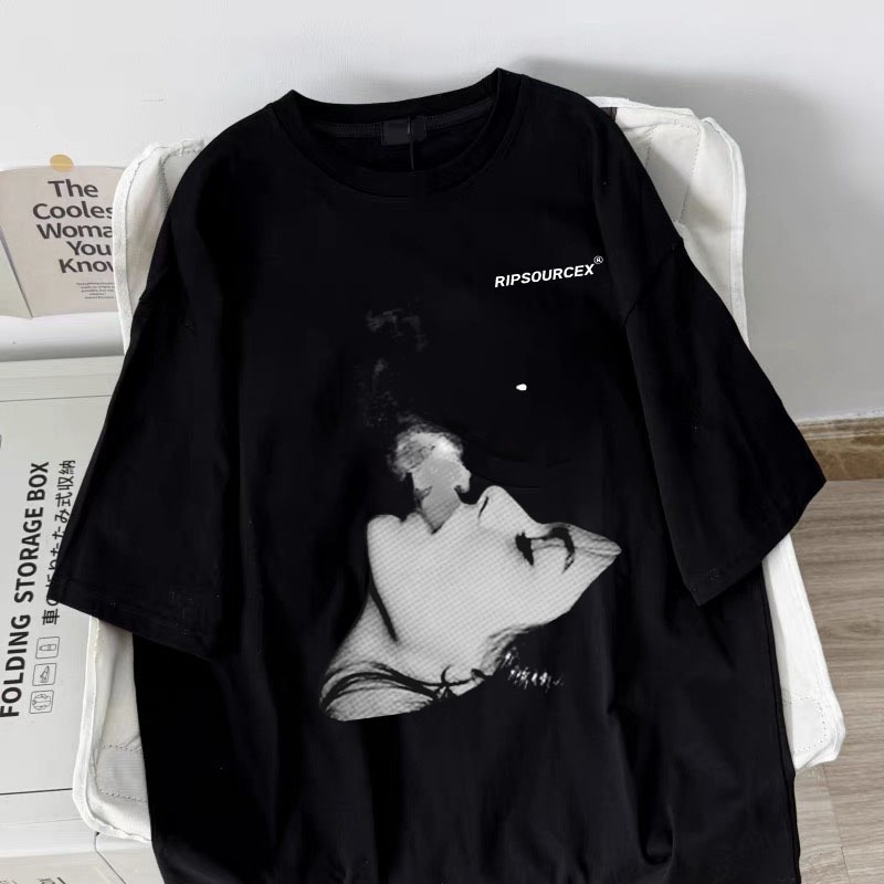 Korean style women clothing | Oversized Crew Neck T-shirt 100% cotton | vintage print  stylish casual tops y2k