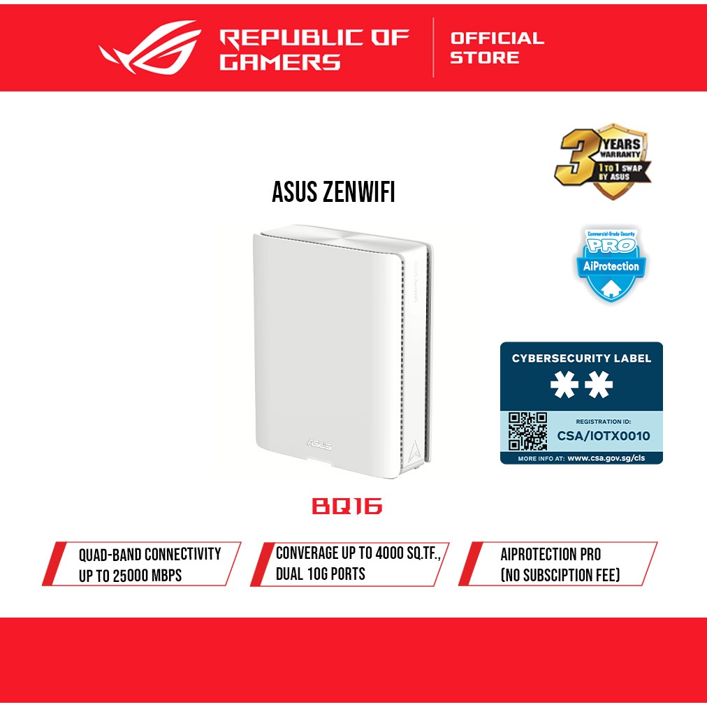 ASUS Zen Wi-Fi BQ16W Quad-Band 7 Mesh Router (1 Pack) BE25000
