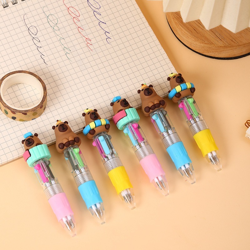 Cute Kapibala four-color one-piece mini ballpoint pen,student prize pen,creative stationery,cartoon planner pen