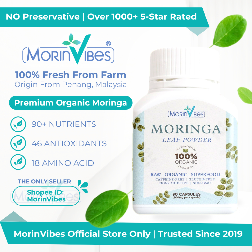 MorinVibes Moringa Leaf Powder Capsules 500mg | Kapsul Serbuk Daun Kelor dari Pulau Pinang