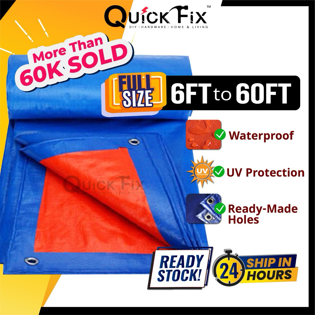 QuickFix Canvas Canopy [6FT - 60FT] Kaki Blue Orange Kanvas Tutup Lantai Khemah Kolam Kereta Lori