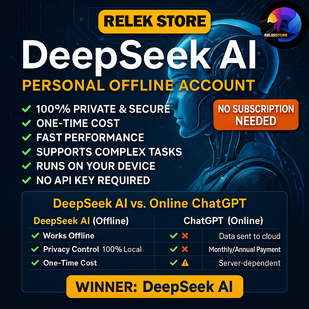 🔥DeepSeek AI Personal (Private Offline Account) – Smart ChatGPT Alternative | Lifetime Use | No Internet Needed