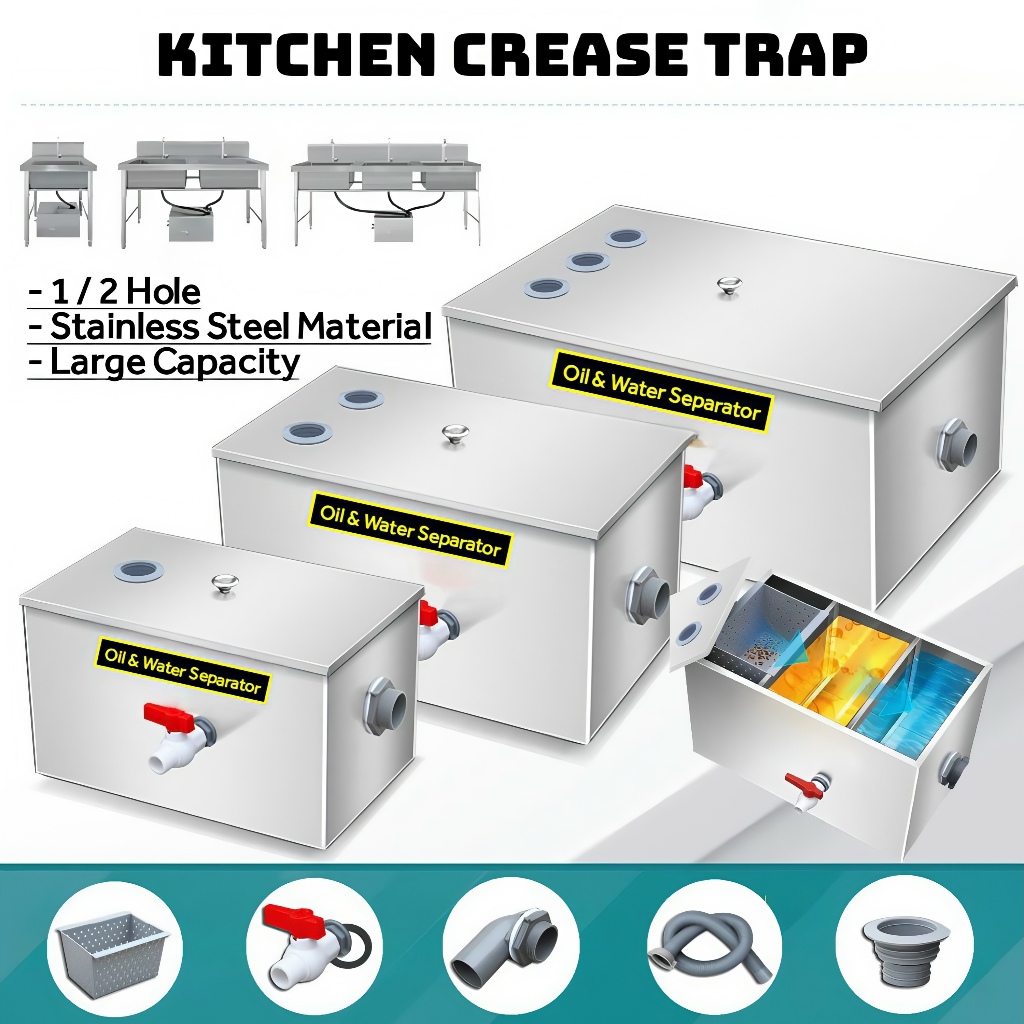 Perangkap Minyak Grease trap kitchen Oil water separator filtration Stainless Steel kitchenware filter Penapis Minyak