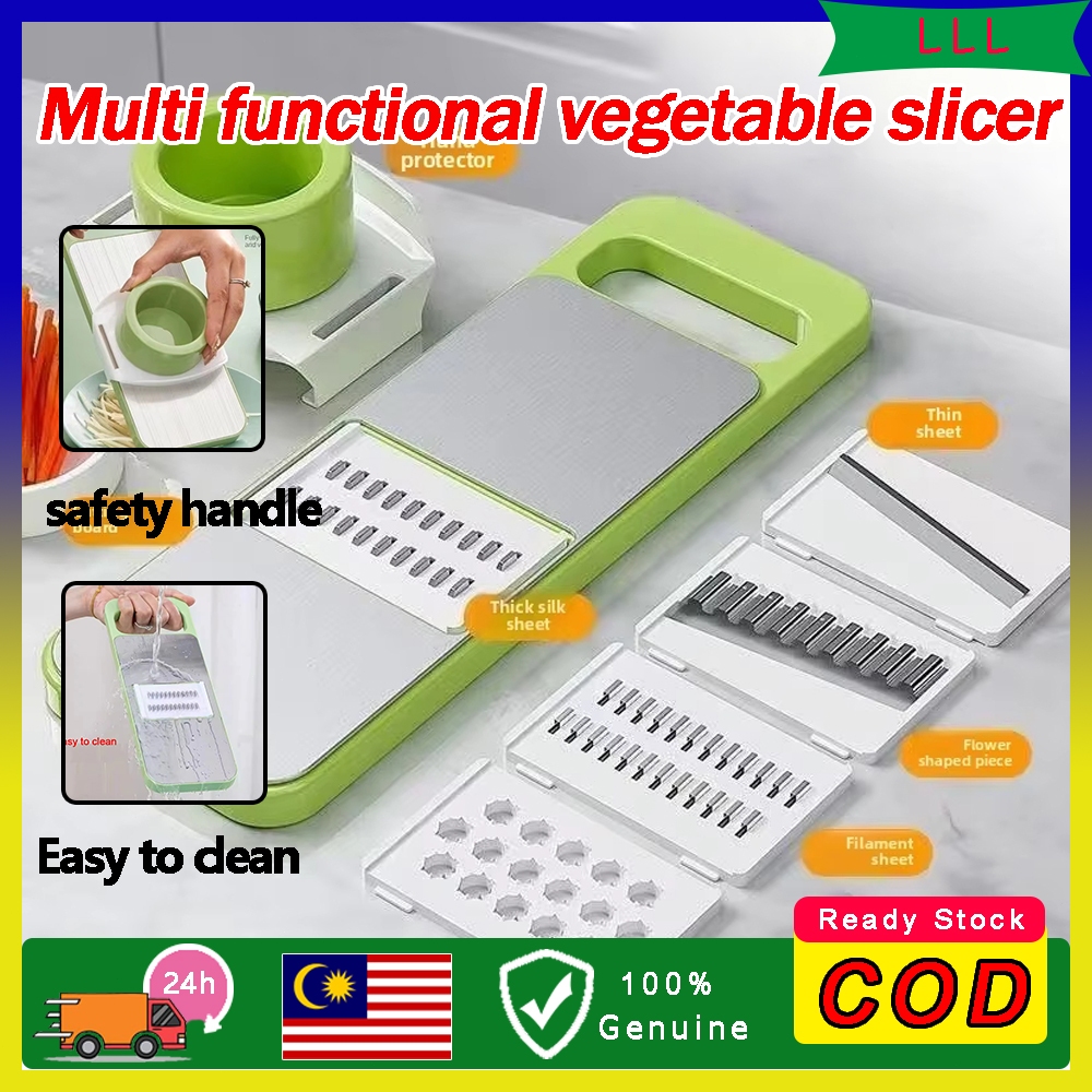 【Pemotong Sayur Pelbagai Fungsi】Vegetable Cutter with 6 Blades & Drain Basket | Slicer & Grater Tool