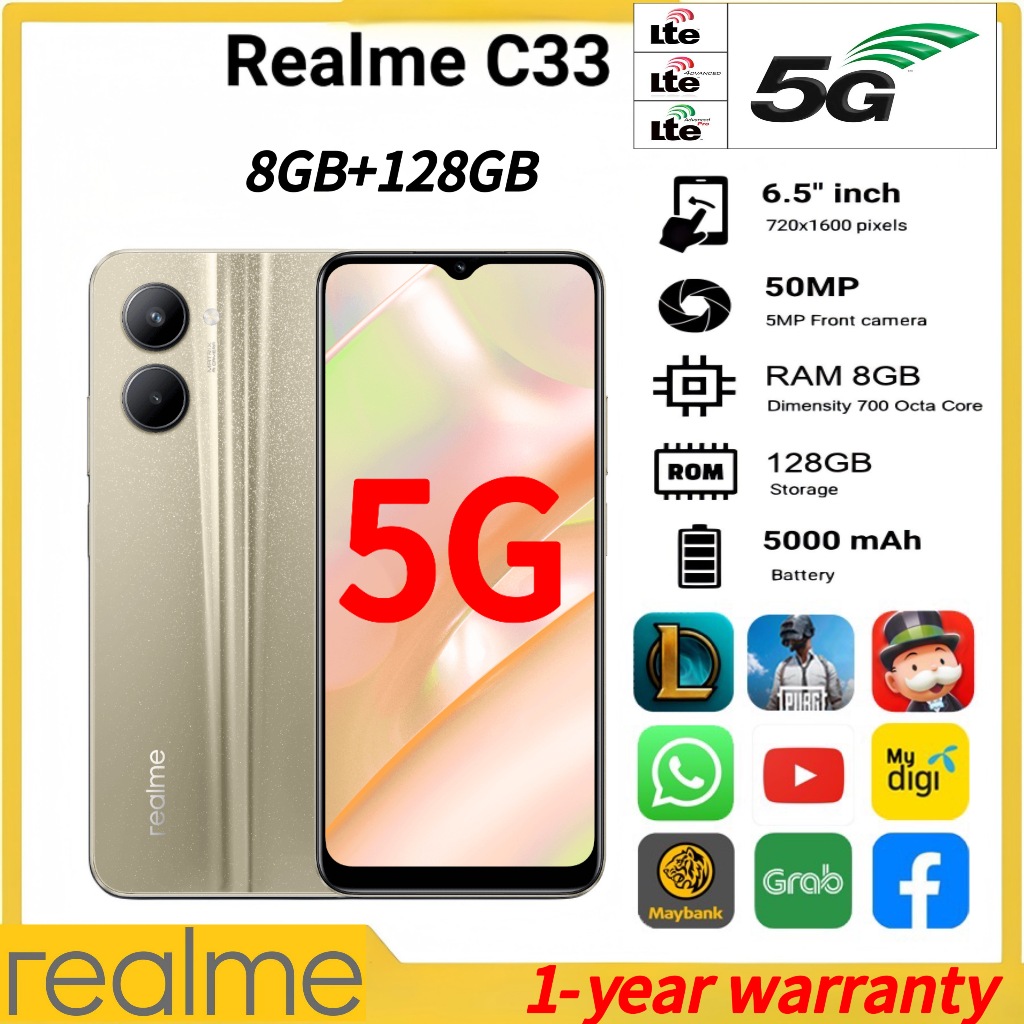 Realme C33 5G 8GB RAM+128GB ROM lI 50MP Camera Phone 6.5 Inch Original Smartphone 1 year warranty