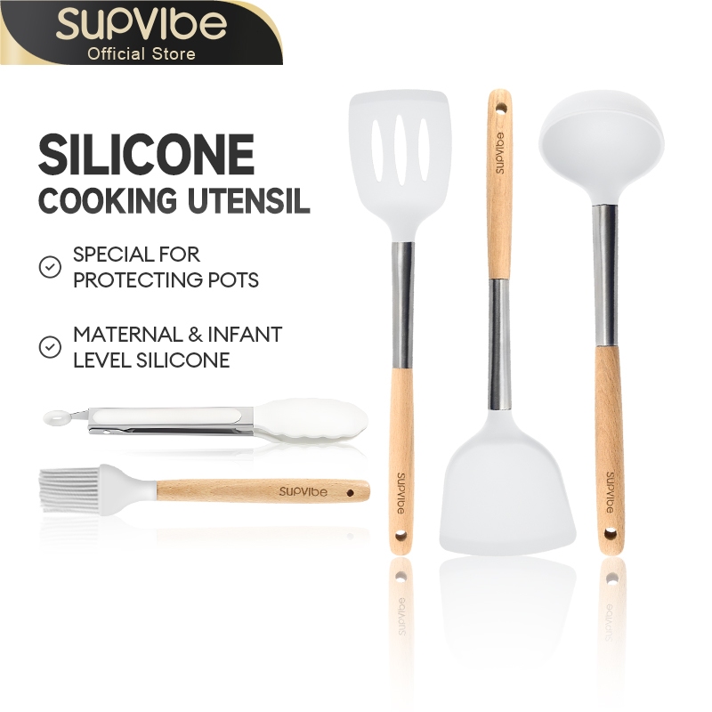 SUPVIBE Silicone Spatula Cookware Non-Stick Utensils Set (5 Pcs) Food Grade Cooking Tools Kitchen Cookware Utensils