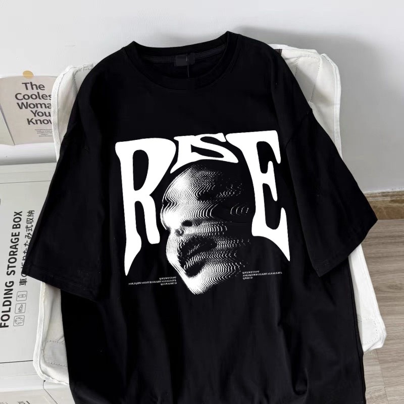 American style women clothing | Oversized Crew Neck T-shirt 100% cotton | RISE print  stylish casual tops y2k