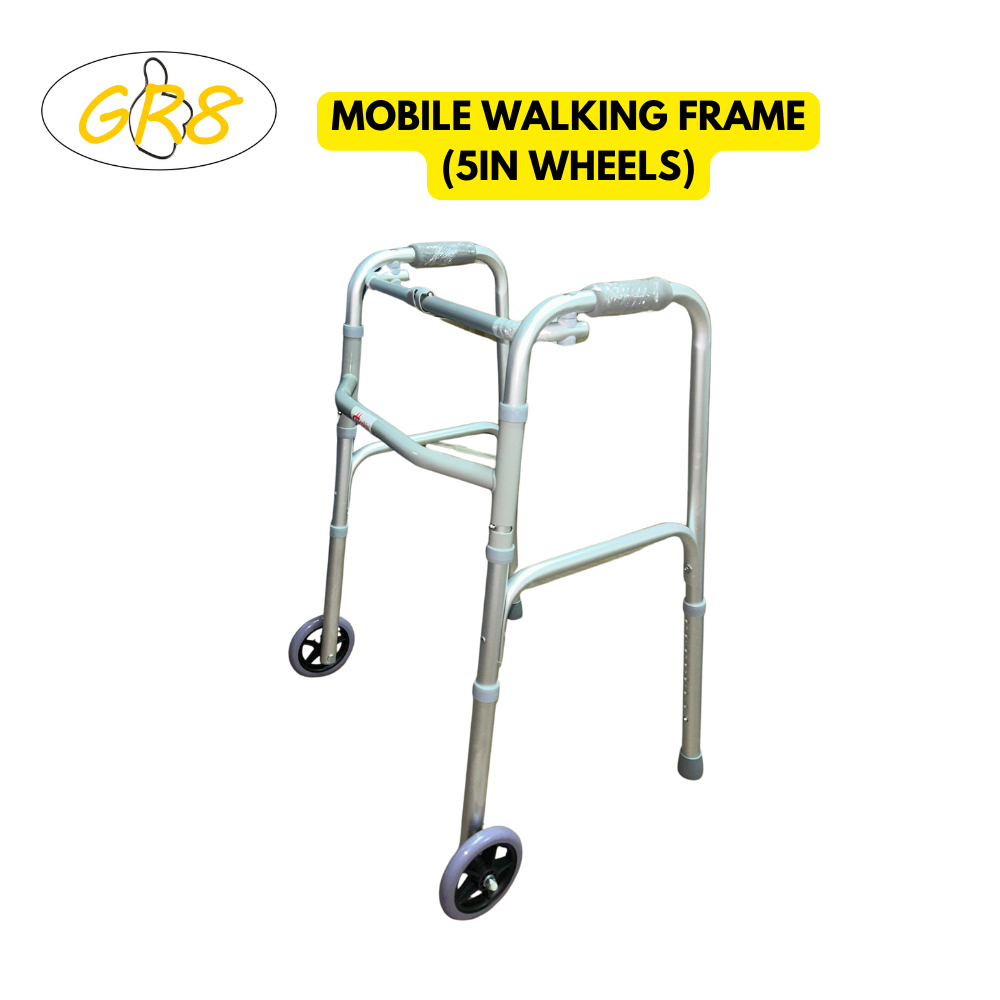 MOBILE WALKING FRAME (5IN WHEELS) WALKING AIDS TONGKAT KAKI RODA | Walker Boleh Lipat Beroda 5 Inci - Tongkat Kaki