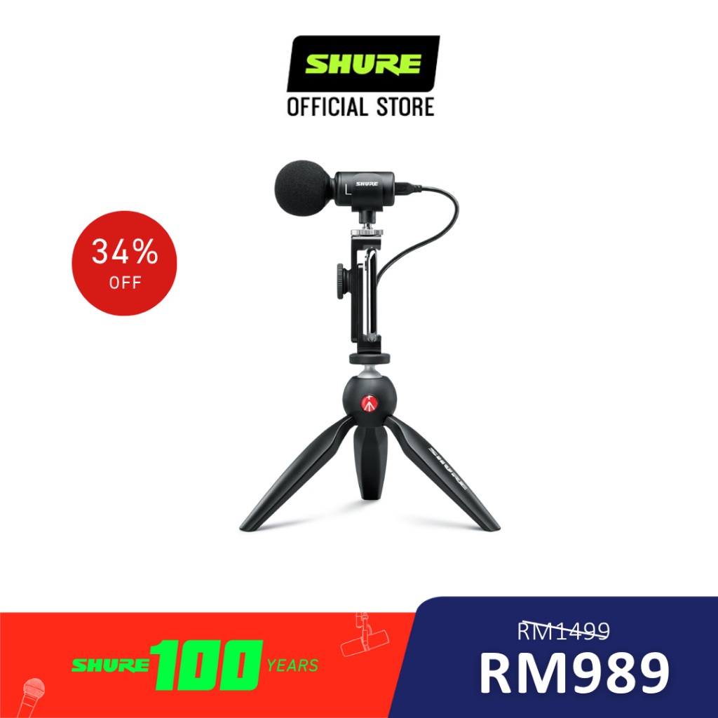 Shure MV88+ Video Kit for Content Creator with Tripod Digital Stereo Condenser Microphone MV88