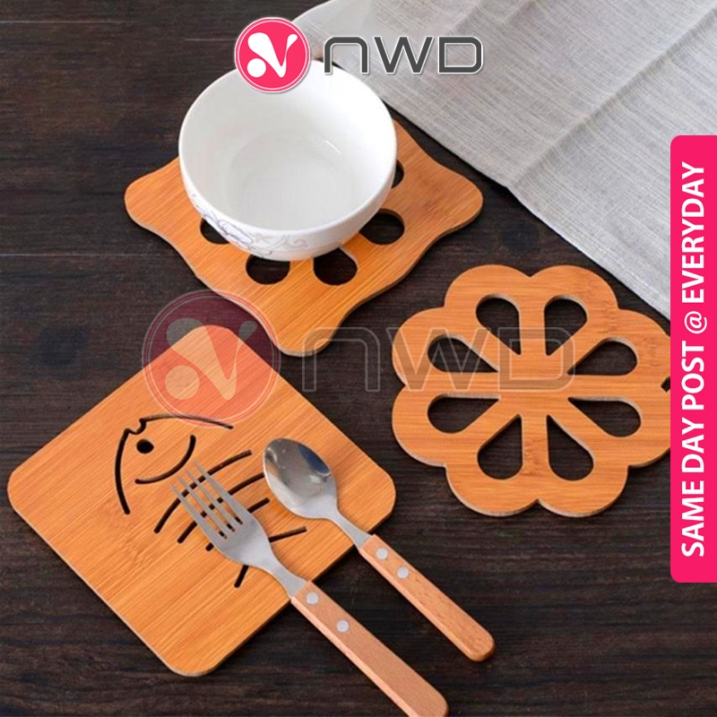 《 》Wooden Coaster Sides Table Mat Anti Slip Base Cafe Bar Reusable Alas Meja Kayu 木质防滑垫 NWD