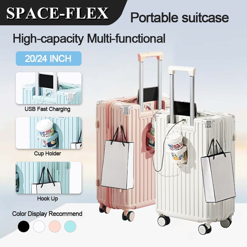 Bagasi Dengan Pemegang Cawan Port USB Beg Bagasi 20/24 inci Multifungsi Hand Carry Luggage 20/24 INCH
