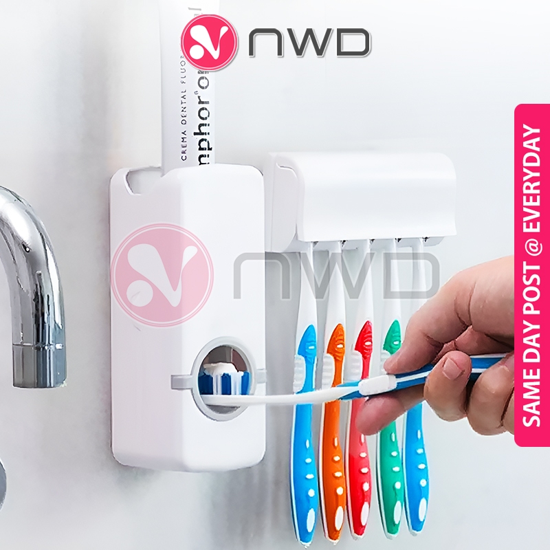 《 》FREE 5 Toothbrush Slot Holder Toothpaste Squeezer Wall Bekas Letak Ubat Gigi 挤牙膏器 NWD