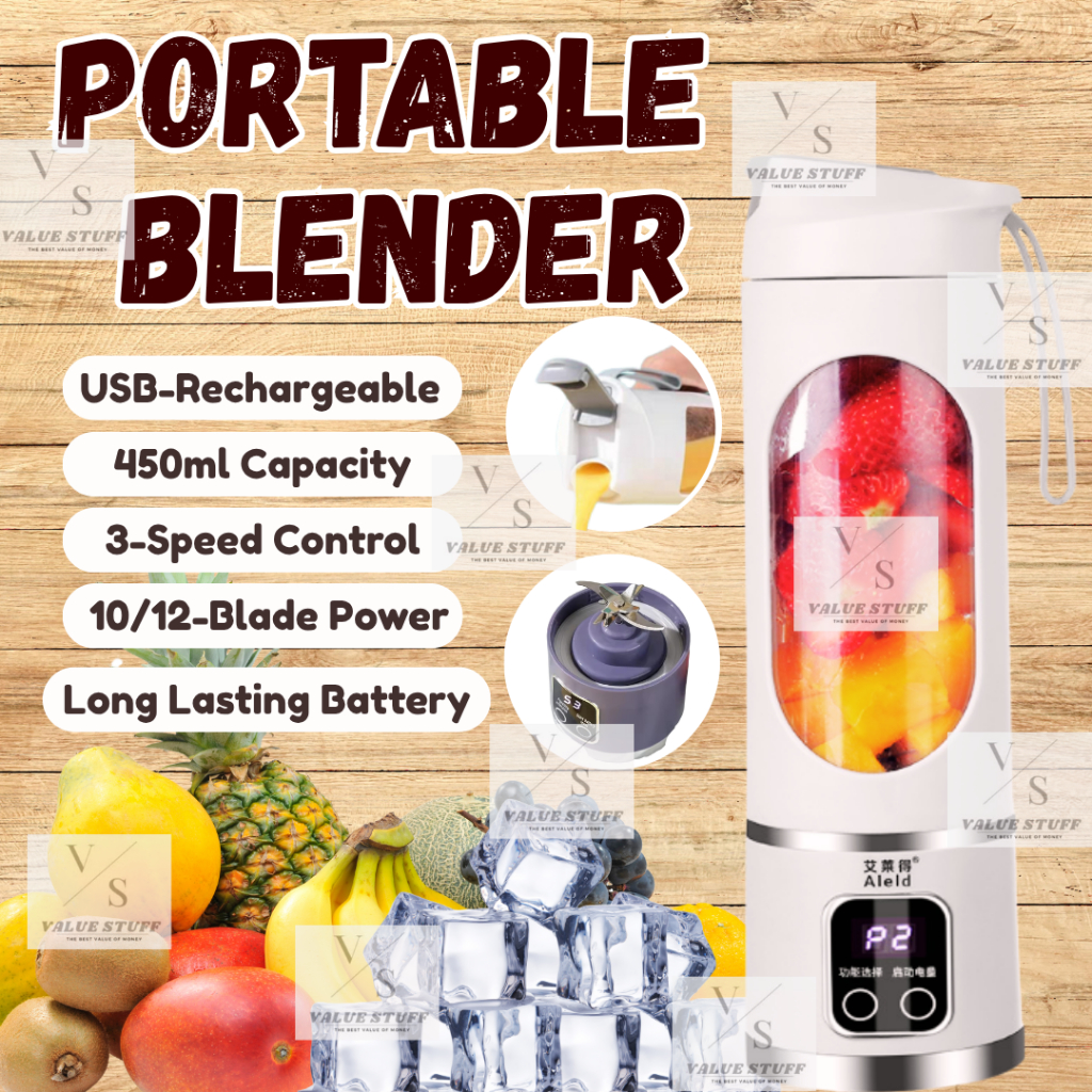 450ML Fruit Blender Portable USB Rechargeable Juice Blender Vegetable Smoothie Buah Jus Juice Mesin Botol Blender 果榨汁搅拌机