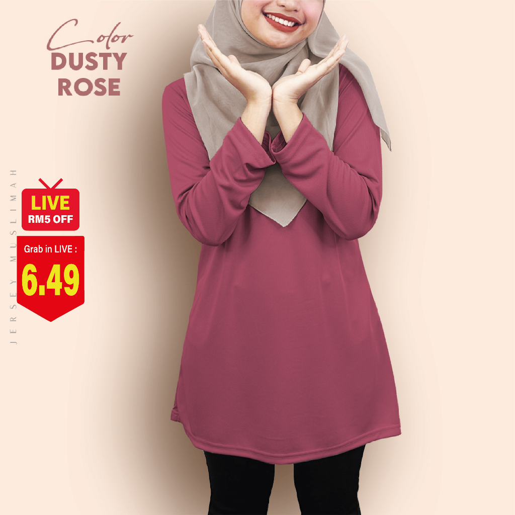 QAYRAA P1 BUDAK Muslimah Jersey Plain - Size 22-32 /Black/Red/Dusty Rose/Grey/Blue/Purple/Green/Maroon/Burgundy