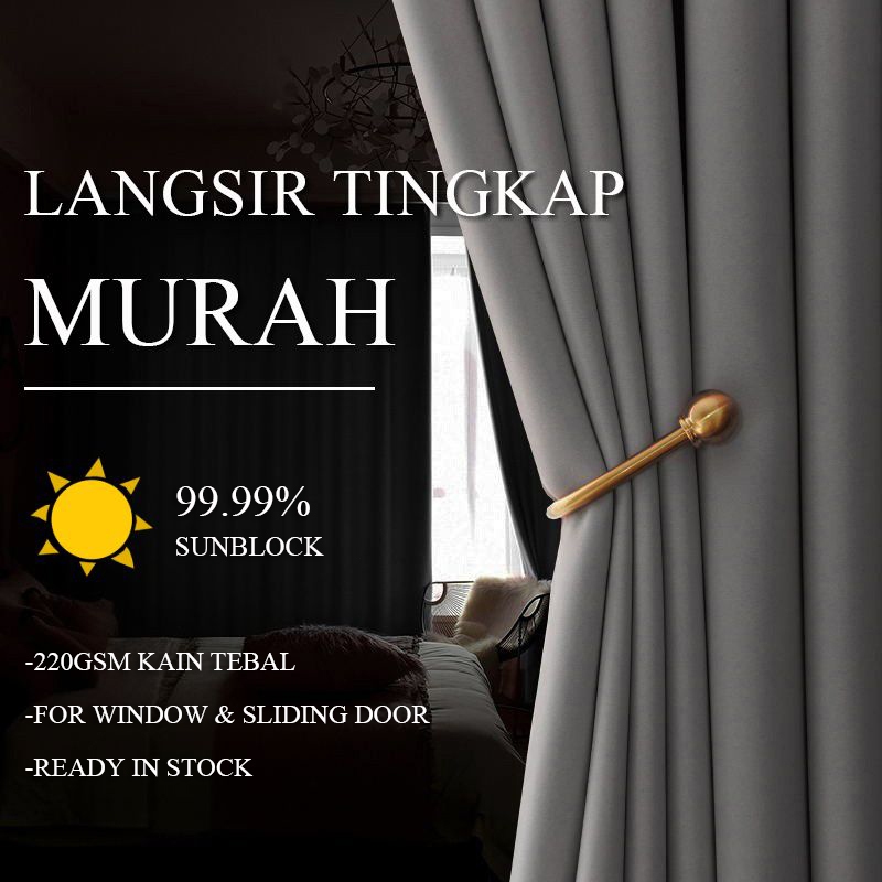 Lovhome Langsir Tingkap Murah Langsir Sliding Door Blackout Curtain 95% Ring&Hook Type Ready Made (1 pc)