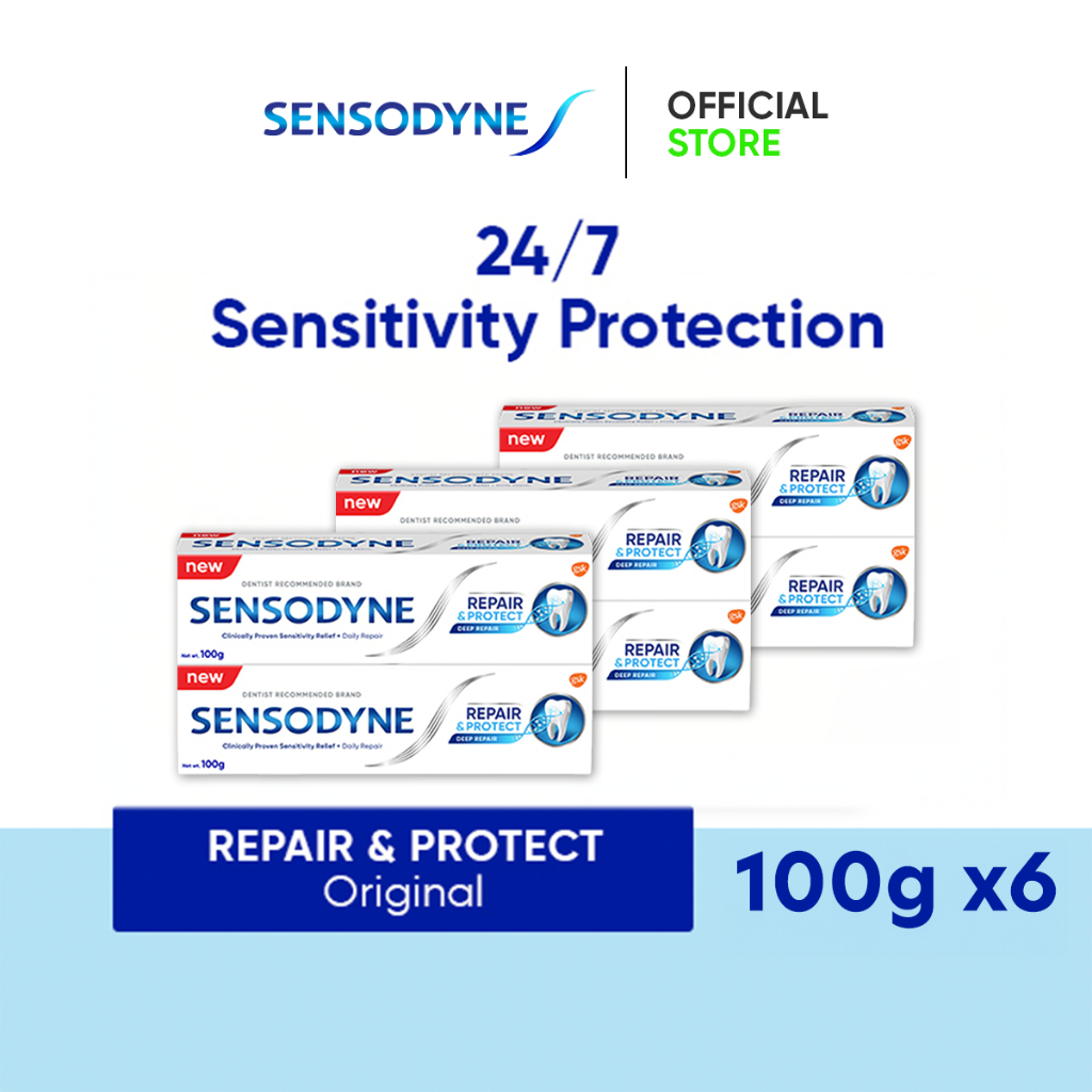 SENSODYNE Toothpaste, Repair and Protect, Deep Repair, Lasting and Daily Sensitivity Protection, Original, (100g x 6)