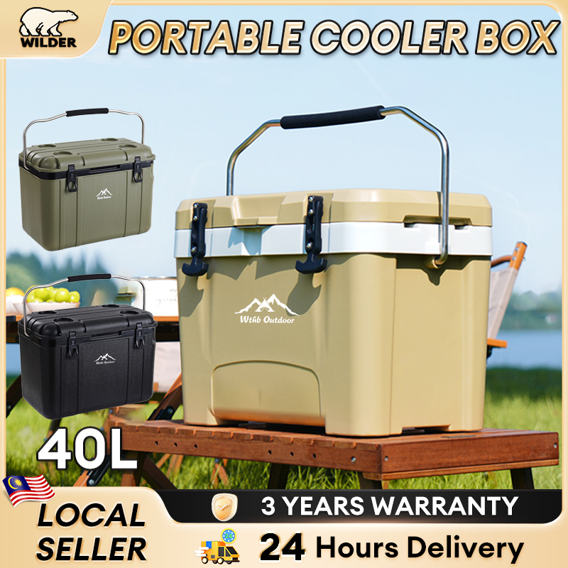 WILDER 40L Cooler Box Ice Box Tong Ais Portable High-quality Camping Portable Outdoor Picnic Box Ais Box 保温箱