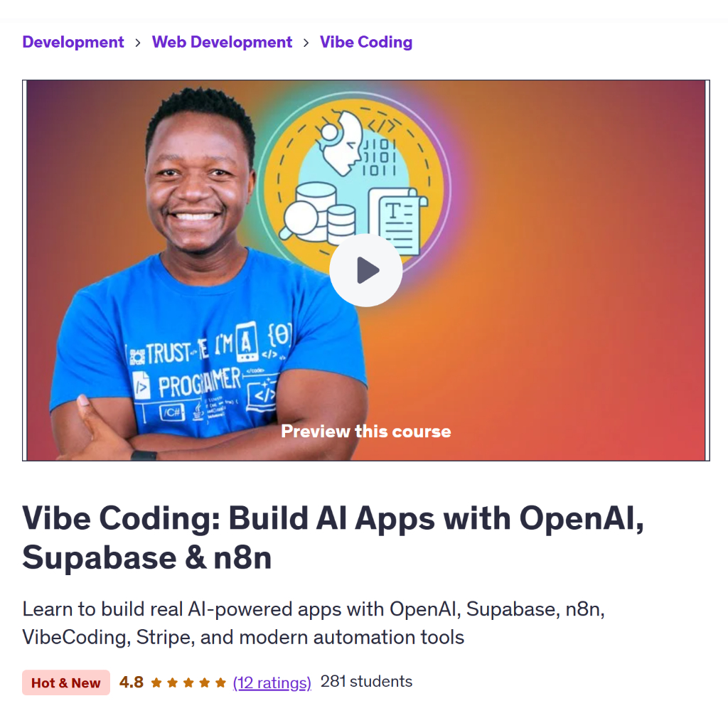 Ai n8n Video Course-Vibe Coding: Build AI Apps with OpenAI, Supabase & n8n