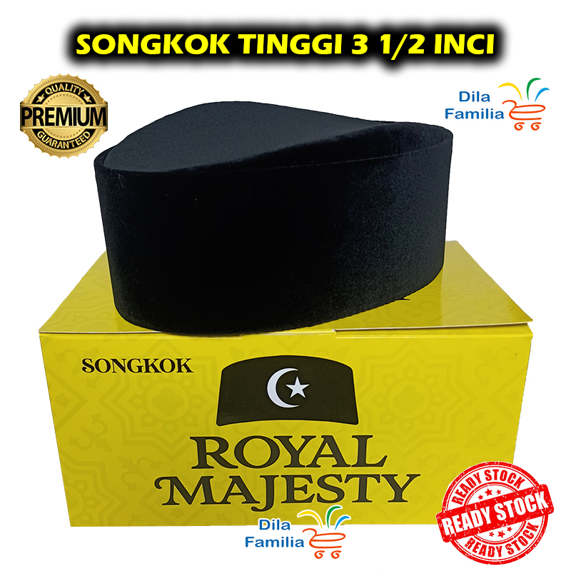 Songkok ROYAL MAJESTY Hitam Dewasa Tinggi 3 1/2 Inci Lilitan Dalam PVC Leather Tahan Lama Berkualiti Baldu Nikah Raya