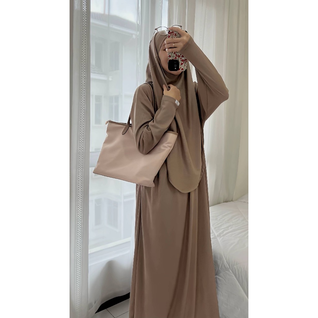 FARSYAMIRZA re Jubah set khimar Ironless cotton Rib Umrah outfit Raya wanita hijab khimar