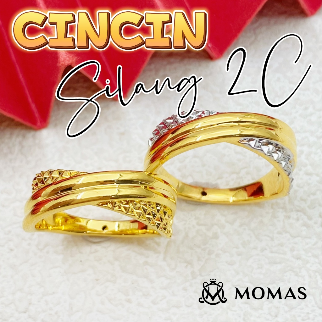 MOMAS CINCIN SILANG 2C 5D Emas 916 Original Cincin Emas 916 Bajet Cincin Fesyen Emas 916 Tulen Cincin FesyenEmas 916