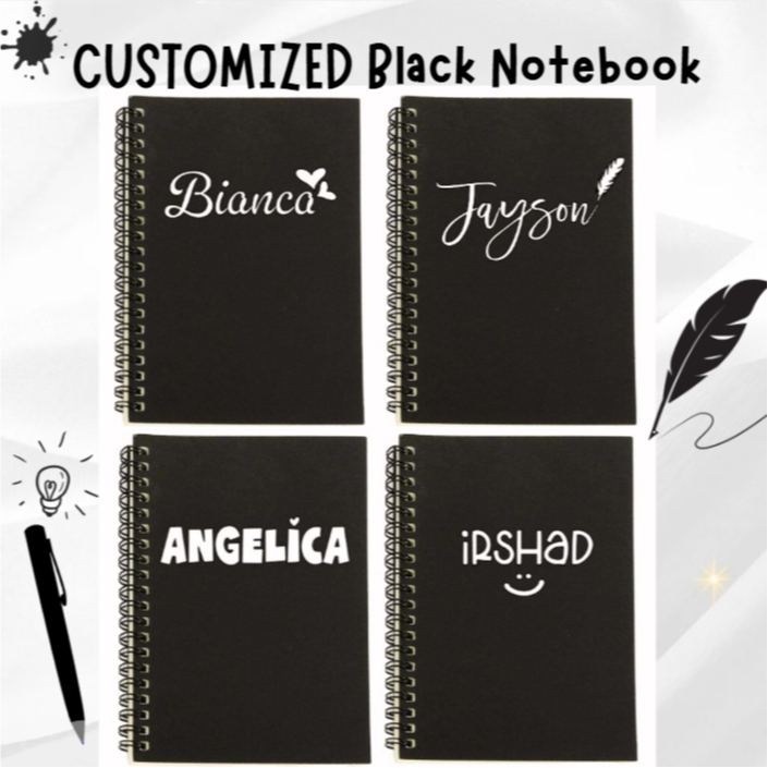 Personalized Notebook with Custom Name | Kraft A5 Black Cover Notebook Line Blank Pages|School Office Stationery Journal