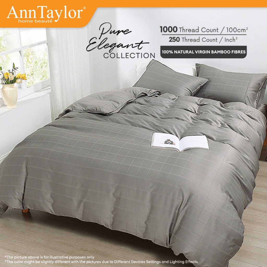 Ann Taylor Bamboo Series Pure Elegant Quilt Cover Set | 1000TC, Cooling, Breathable & Eco-Friendly (Queen / King)