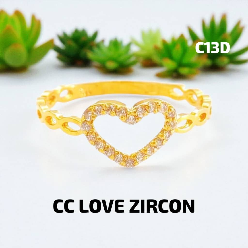 Wing sing 916 Gold Love Engagement Zircon Stone Ring / Cincin Tunang Batu Zirkon Emas 916 (ER03)
