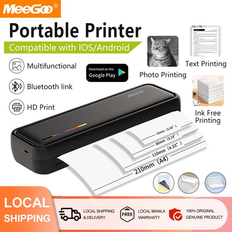 MeeGoo Portable Printer Wireless Inkless Printing 200DPI Multifunctional Thermal Printer