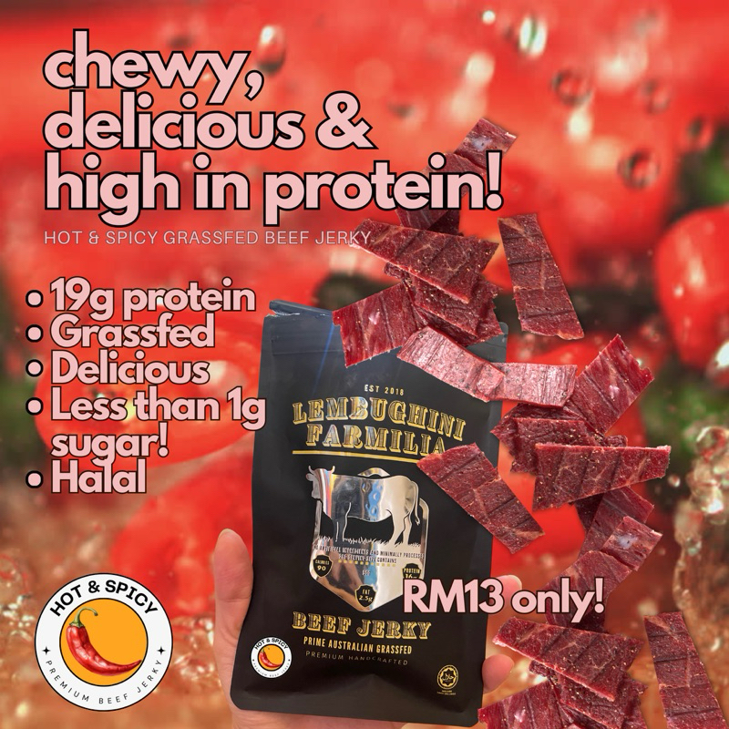 Halal Premium Australian Grass Fed Beef Jerky - Hot & Spicy Flavour