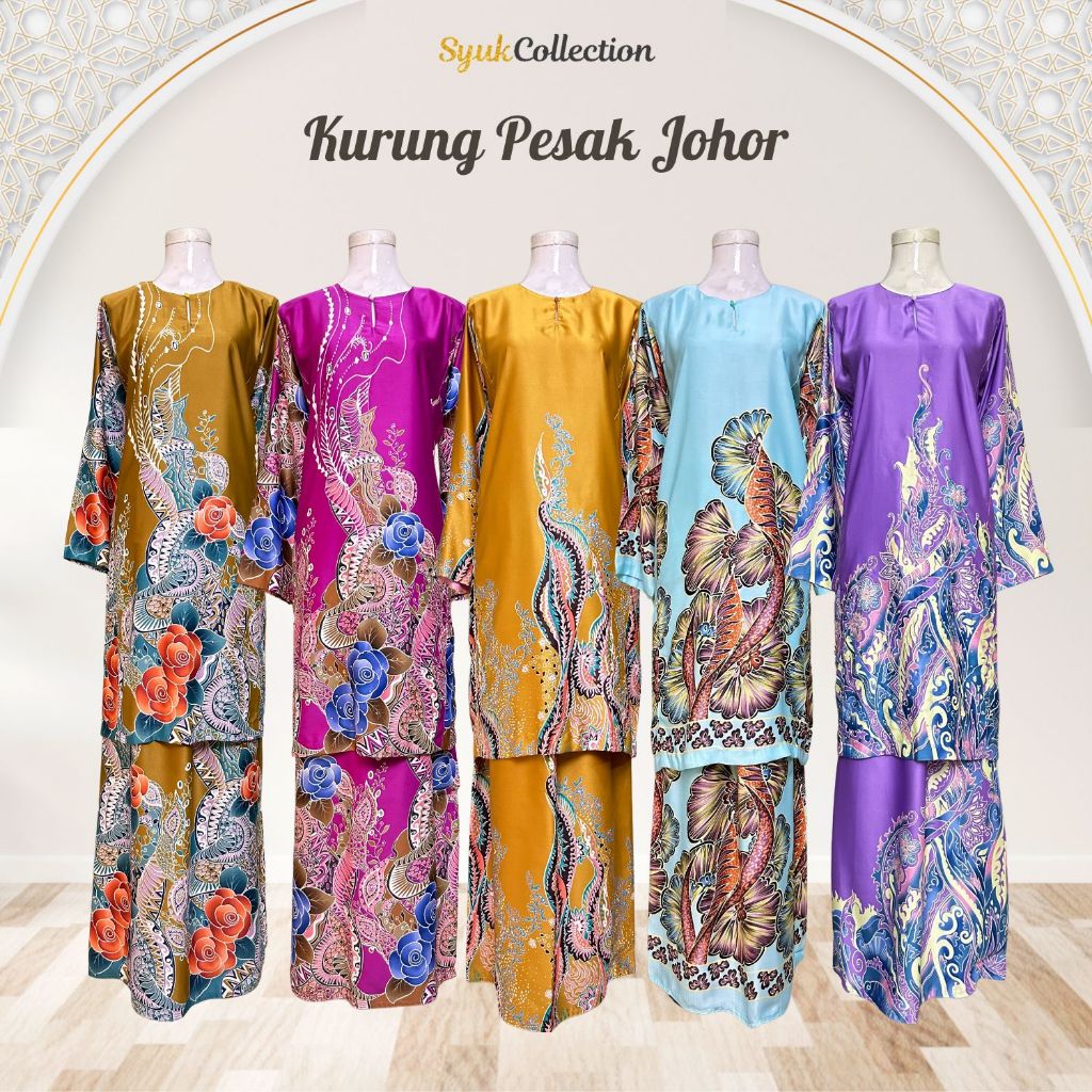 Baju Kurung Batik Perempuan Pesak Johor Tradisional Kain Susun Tepi S-XL