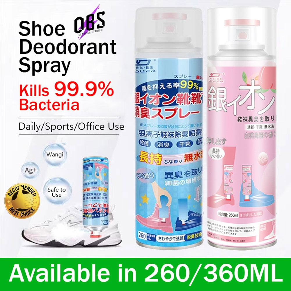 OBS Shoe Spray Deodorant 260/360ml Pewangi Kasut Shoe Deodorizers Antibacterial Spray Silver Ion 鞋子除臭喷雾