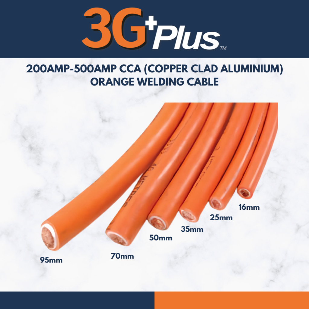[1Meter=3FT=3KAKI] 200AMP-600AMP CCA Copper Clad Aluminium Orange Welding Cable