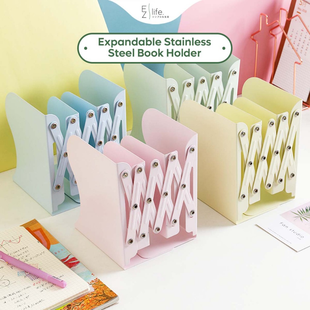 30% off Clearance Book Stand Expandable Stainless Steel Bookend Adjustable Bookshelf Book Rack Rak Buku 折叠收纳伸缩桌面书架