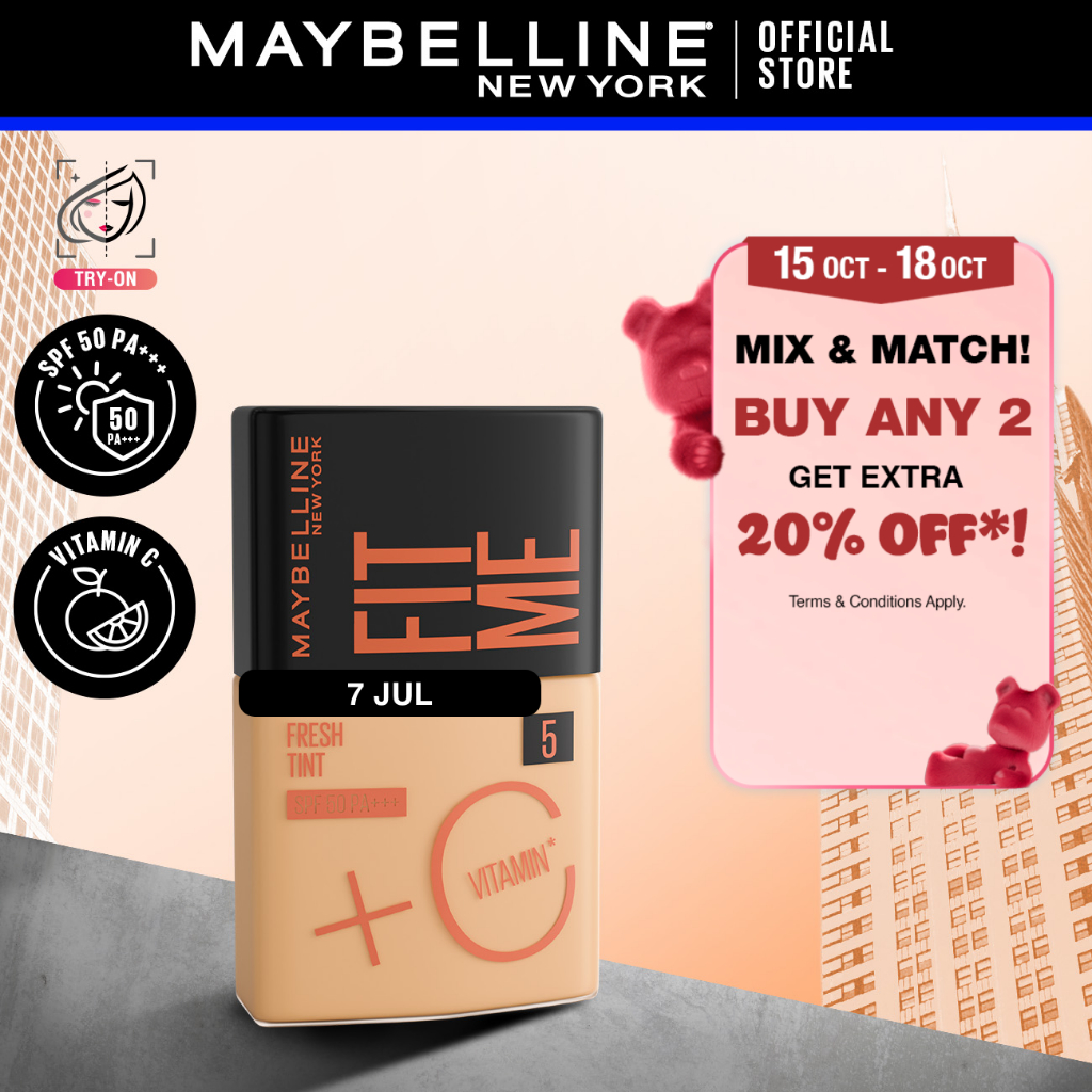 Maybelline Fit Me Fresh Tint - SPF50, Vitamin C, Sun Protection, Light-Natural Coverage, Skincare