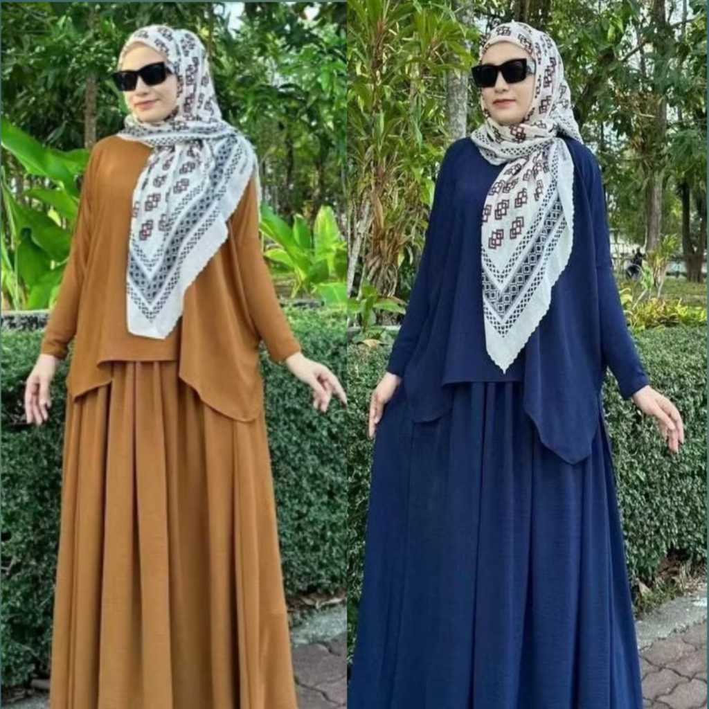 (FREE SIZE)SUIT SET SKIRT SOFEA BAJU MUSLIMAH SET FASHION CEY IRONLESS (Tiada Zip Lengan)
