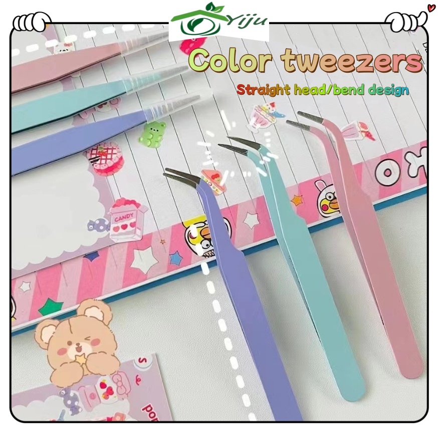 1 PCS DIY Tools Hand Account Tweezers Stainless Steel Graft Eyelashes Clip Macaron Color Straight Curved Pointed Head