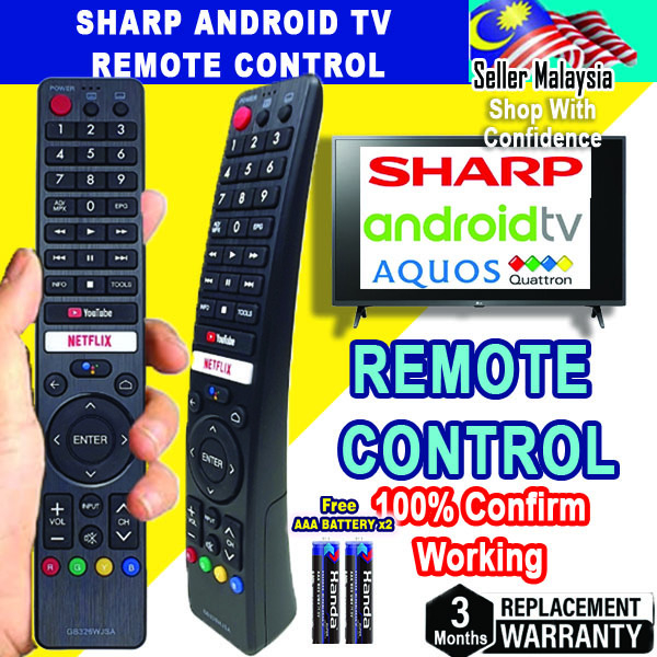 [Warranty 3 months] Sharp Smart TV Replacement Remote Control - Fits Netflix, YouTube, Android TV - Model GB326WJSA