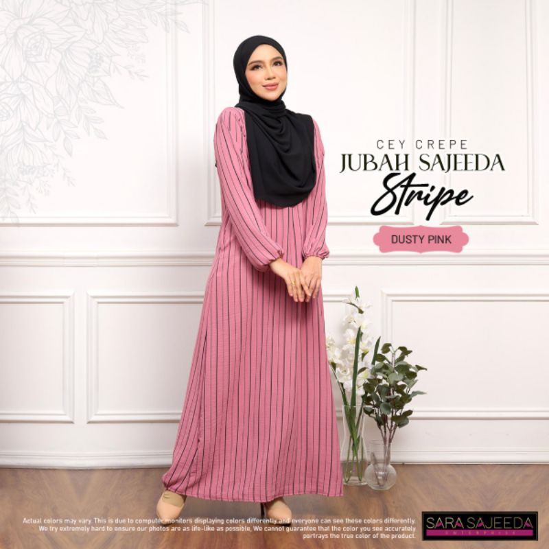 Sajeeda Jubah Muslimah Viral Stripe Ironless fashion Wanita Plus Size S To 5XL