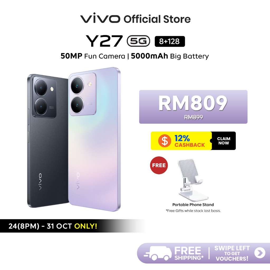 vivo Y27 5G Smartphone 8+8GB EXTENDED RAM+128GB ROM, 5000mAh, 50MP Fun Camera, 6.64"FHD+ Sunlight Display