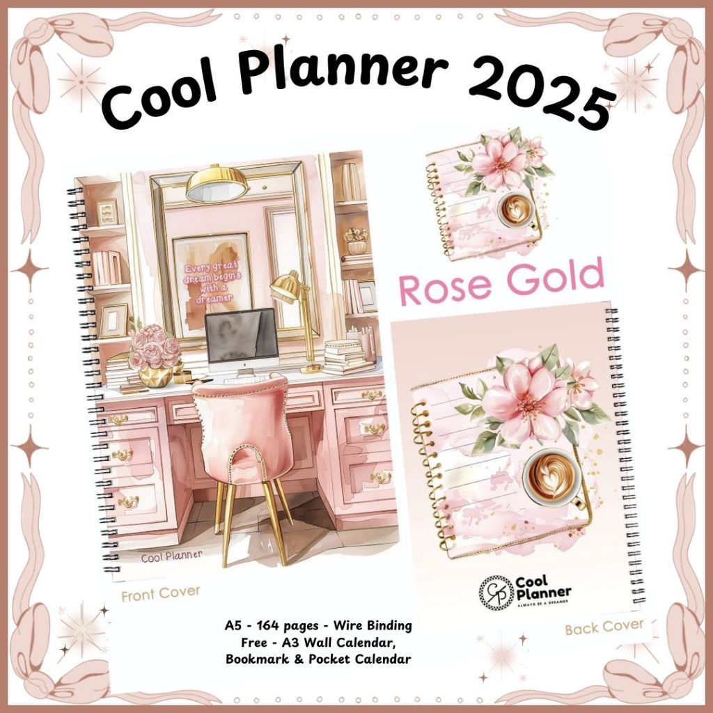 HP Cool Planner 2025 Monthly Planner Book Free Gift A3 Wall Calendar Bookmark & Pocket Calendar