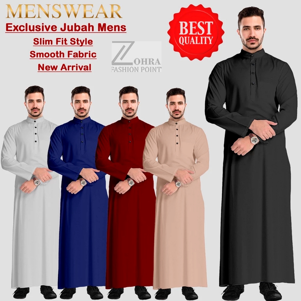 Muslim Jubah Mens thobe Full Sleeves dress Islamic Men Wear Malaysia Stand Collar Jubah - OMAN