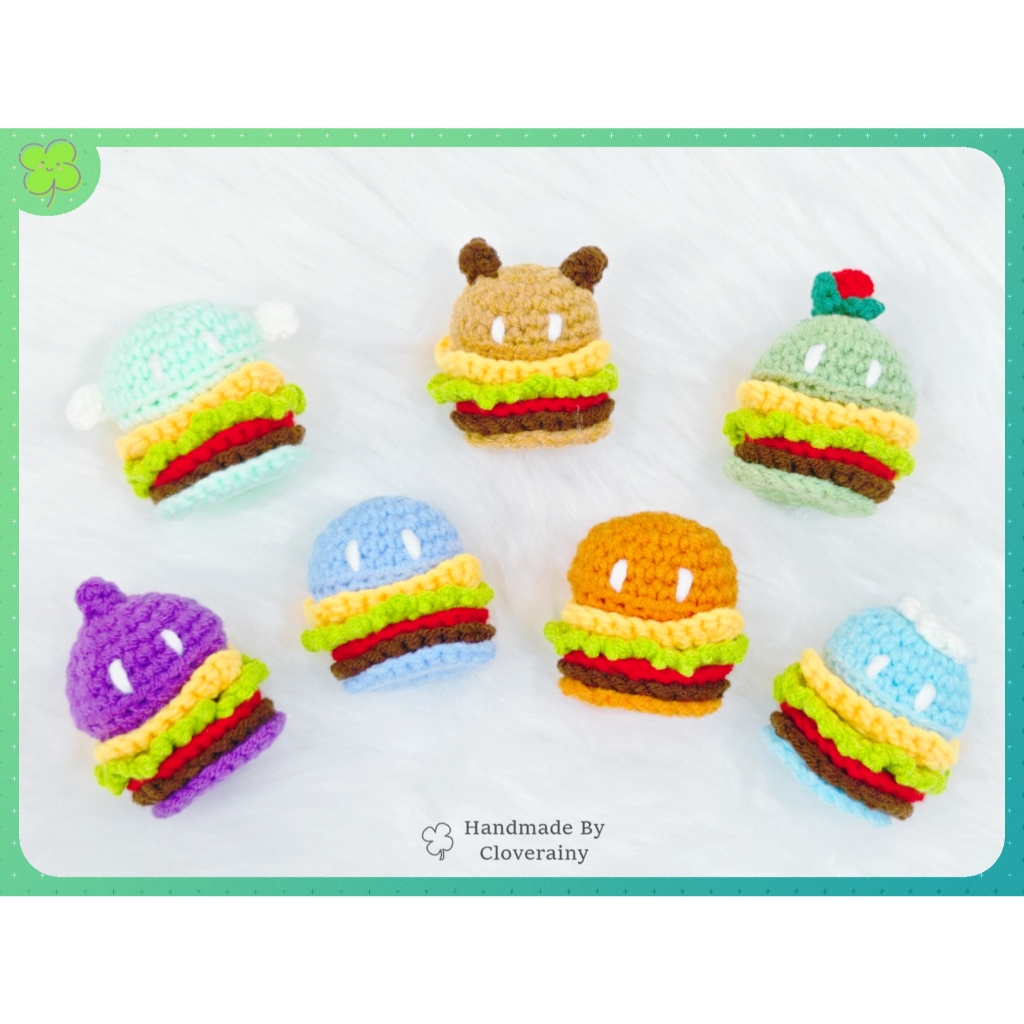 🍀[Cloverainy Craft] Handmade Crochet Buatan Tangan Mengait Slime Burger Genshin Cute Doll Keychain 可爱钩织毛线礼物装饰钥匙圈原神史莱姆汉堡
